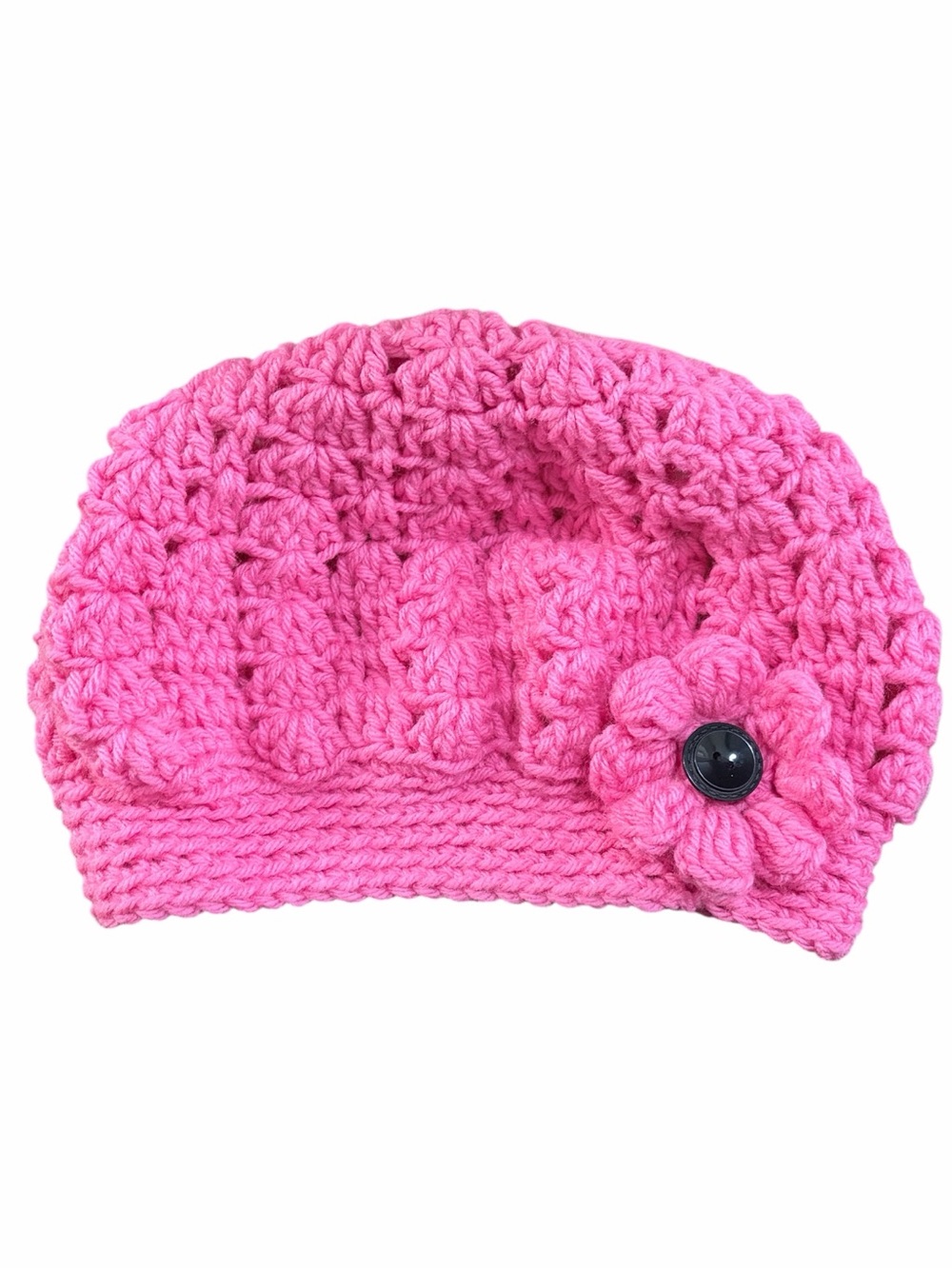 Handmade Pink Crochet Hat Flower Detail
